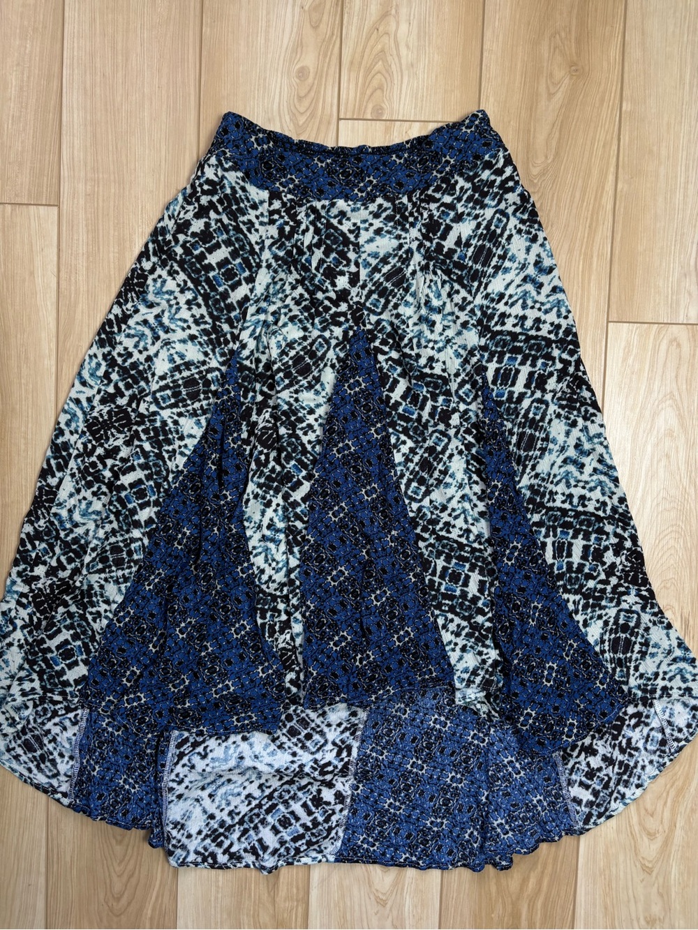 Vintage boho batik floral high low patchwork panel midi skirt size small